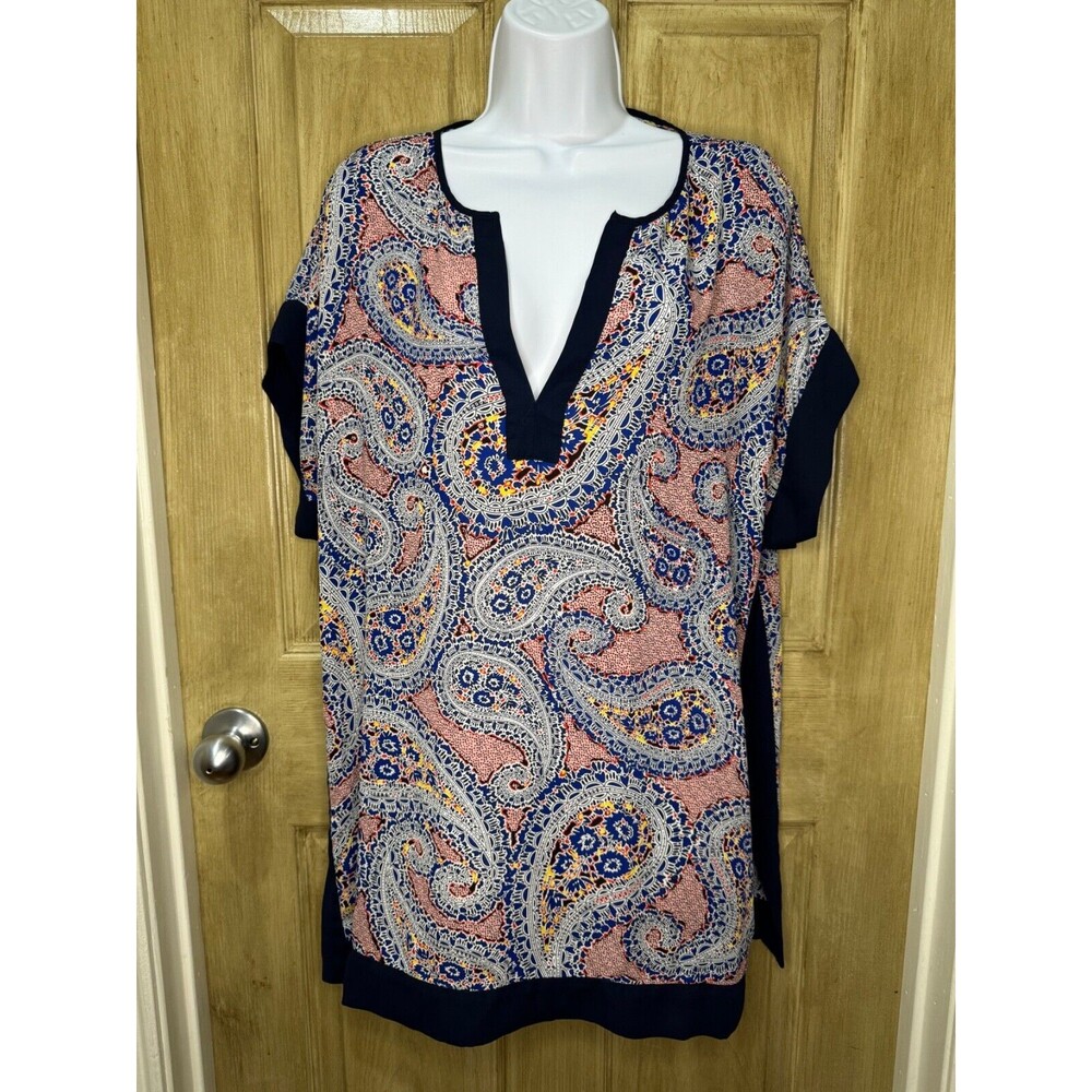J. Crew Colorblock Paisley Tunic Top Swim Cover-Up F0821 Women's Size S